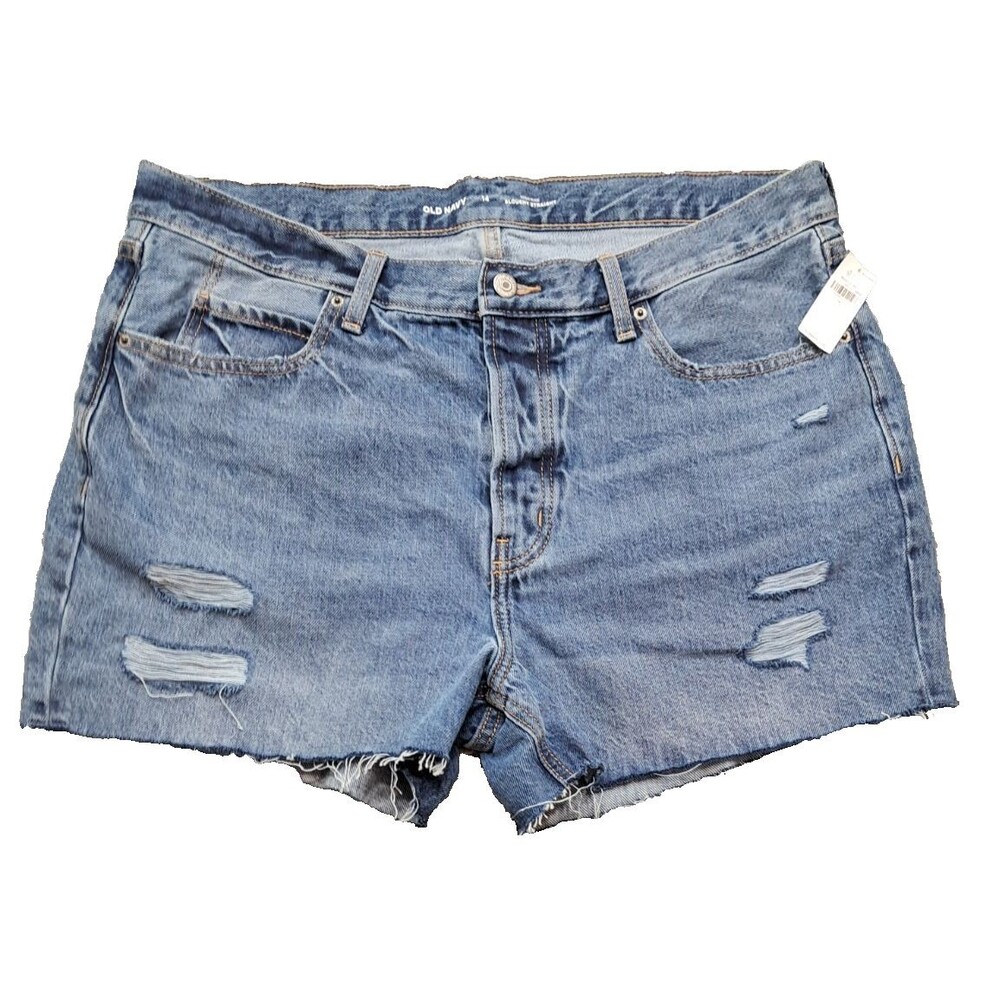 Old Navy Shorts Womens Sz 14 Denim Blue Jeans  Stretch Cuffed OG Straight Mom